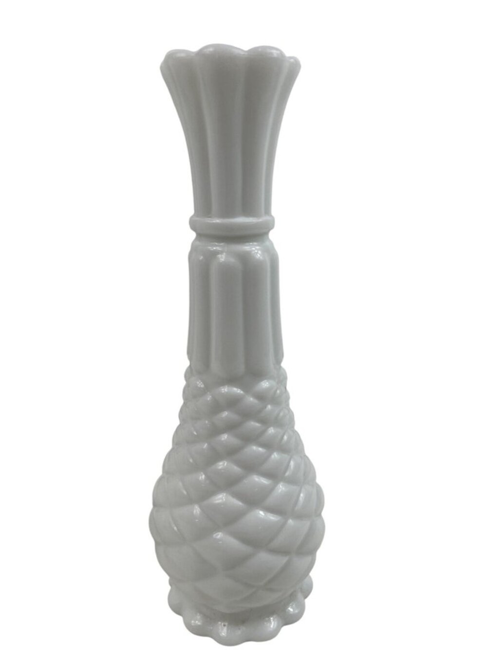Vintage Anchor Hocking White Milk Glass Pineapple Bud Vase 9” Tall Set of 2 - Picture 3 of 10